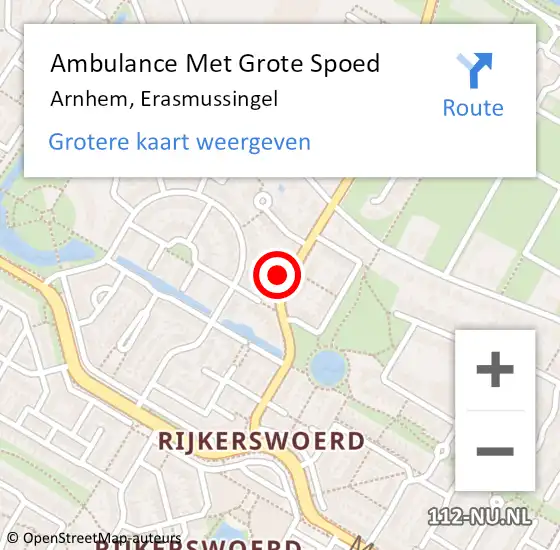 Locatie op kaart van de 112 melding: Ambulance Met Grote Spoed Naar Arnhem, Erasmussingel op 20 augustus 2022 13:53