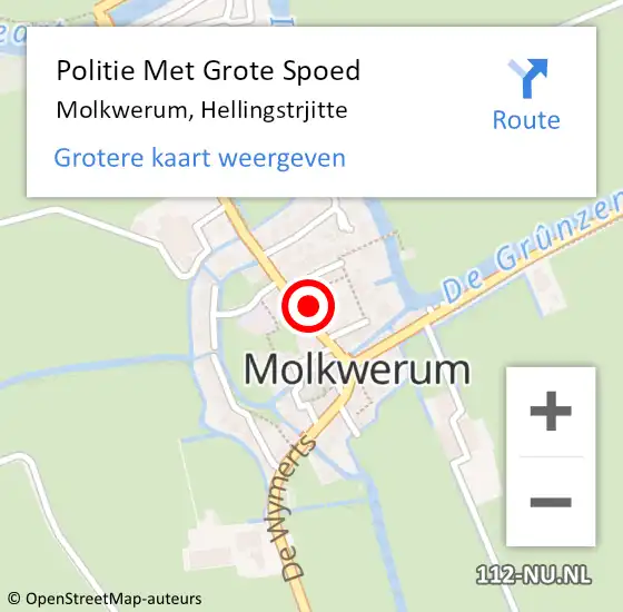 Locatie op kaart van de 112 melding: Politie Met Grote Spoed Naar Molkwerum, Hellingstrjitte op 20 augustus 2022 13:59