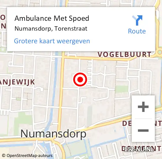 Locatie op kaart van de 112 melding: Ambulance Met Spoed Naar Numansdorp, Torenstraat op 20 augustus 2022 18:43