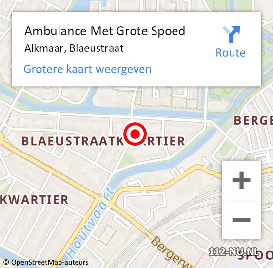 Locatie op kaart van de 112 melding: Ambulance Met Grote Spoed Naar Alkmaar, Blaeustraat op 20 augustus 2022 18:57