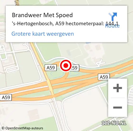 Locatie op kaart van de 112 melding: Brandweer Met Spoed Naar 's-Hertogenbosch, A59 hectometerpaal: 144,1 op 20 augustus 2022 19:55