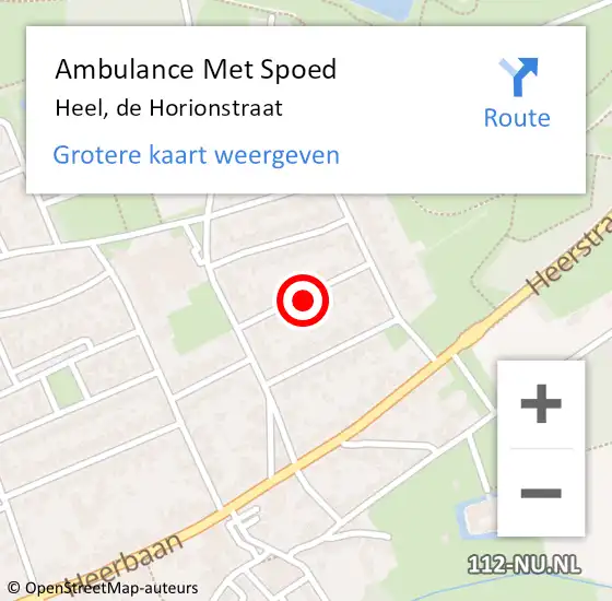 Locatie op kaart van de 112 melding: Ambulance Met Spoed Naar Heel, de Horionstraat op 20 augustus 2022 20:06