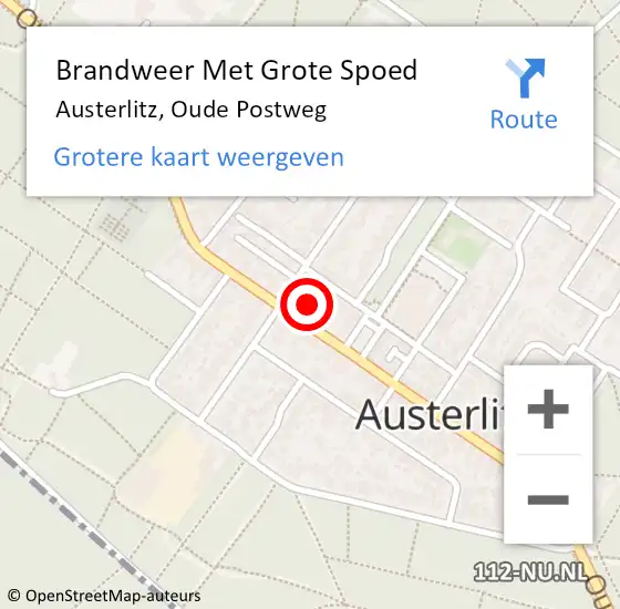 Locatie op kaart van de 112 melding: Brandweer Met Grote Spoed Naar Austerlitz, Oude Postweg op 20 augustus 2022 20:45