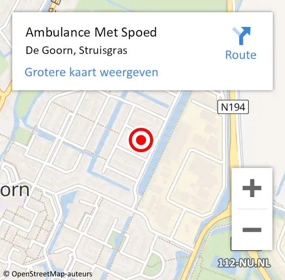 Locatie op kaart van de 112 melding: Ambulance Met Spoed Naar De Goorn, Struisgras op 20 augustus 2022 21:01