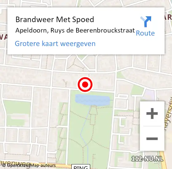 Locatie op kaart van de 112 melding: Brandweer Met Spoed Naar Apeldoorn, Ruys de Beerenbrouckstraat op 20 augustus 2022 22:20
