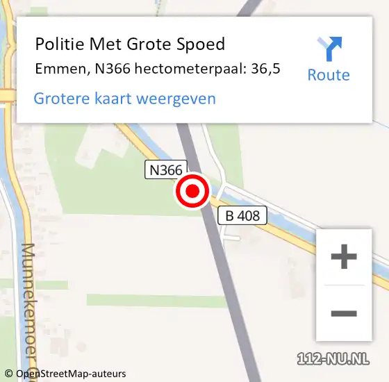 Locatie op kaart van de 112 melding: Politie Met Grote Spoed Naar Vlagtwedde, N366 hectometerpaal: 36,5 op 21 augustus 2022 00:11