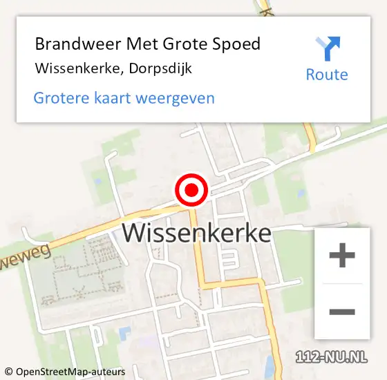 Locatie op kaart van de 112 melding: Brandweer Met Grote Spoed Naar Wissenkerke, Dorpsdijk op 21 augustus 2022 00:18