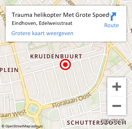Locatie op kaart van de 112 melding: Trauma helikopter Met Grote Spoed Naar Eindhoven, Edelweisstraat op 21 augustus 2022 00:41