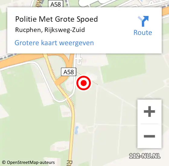 Locatie op kaart van de 112 melding: Politie Met Grote Spoed Naar Rucphen, Rijksweg-Zuid op 21 augustus 2022 06:57