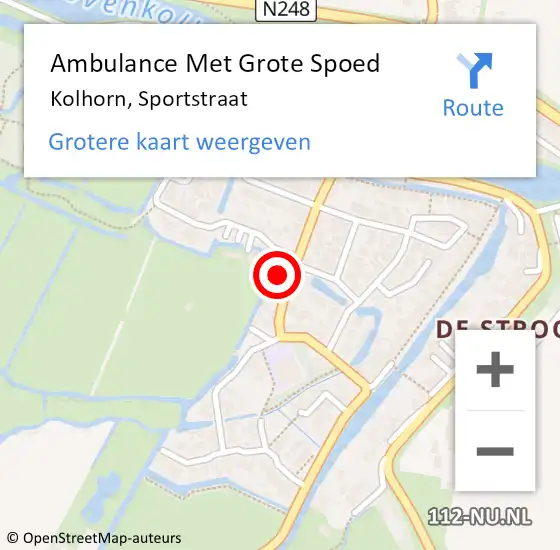 Locatie op kaart van de 112 melding: Ambulance Met Grote Spoed Naar Kolhorn, Sportstraat op 21 augustus 2022 08:09