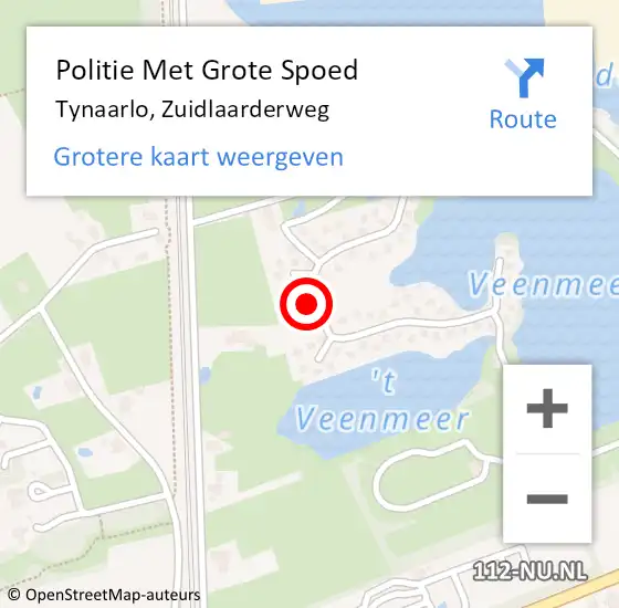 Locatie op kaart van de 112 melding: Politie Met Grote Spoed Naar Tynaarlo, Zuidlaarderweg op 21 augustus 2022 09:44