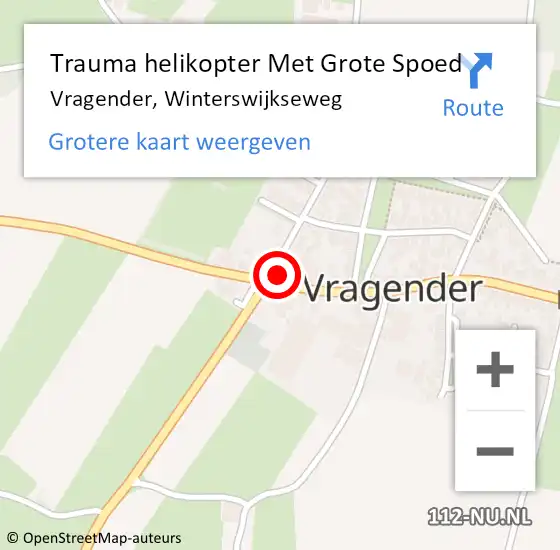 Locatie op kaart van de 112 melding: Trauma helikopter Met Grote Spoed Naar Vragender, Winterswijkseweg op 21 augustus 2022 11:09