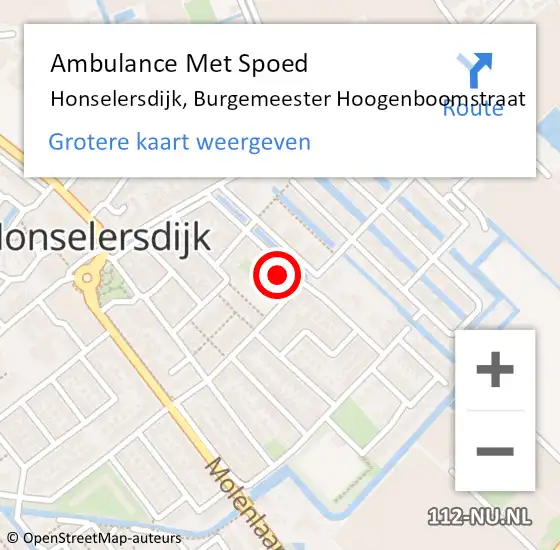Locatie op kaart van de 112 melding: Ambulance Met Spoed Naar Honselersdijk, Burgemeester Hoogenboomstraat op 21 augustus 2022 12:26