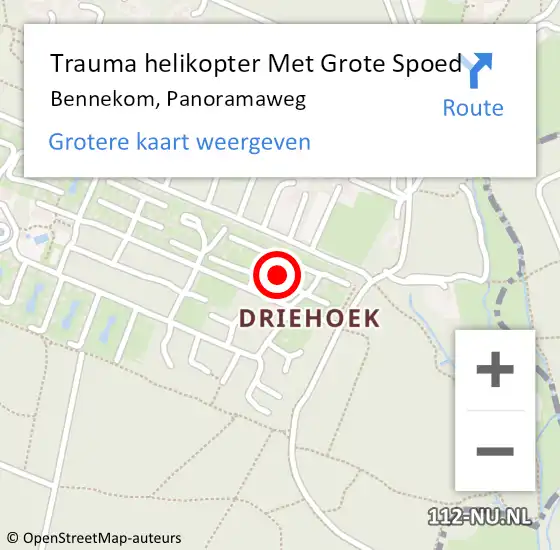 Locatie op kaart van de 112 melding: Trauma helikopter Met Grote Spoed Naar Bennekom, Panoramaweg op 21 augustus 2022 15:31