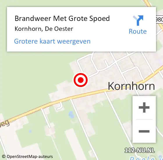 Locatie op kaart van de 112 melding: Brandweer Met Grote Spoed Naar Kornhorn, De Oester op 21 augustus 2022 18:01