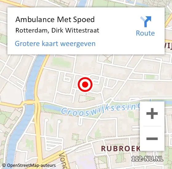 Locatie op kaart van de 112 melding: Ambulance Met Spoed Naar Rotterdam, Dirk Wittestraat op 21 augustus 2022 18:11
