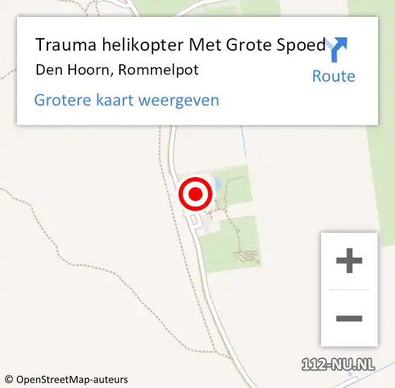 Locatie op kaart van de 112 melding: Trauma helikopter Met Grote Spoed Naar Den Hoorn, Rommelpot op 21 augustus 2022 19:26