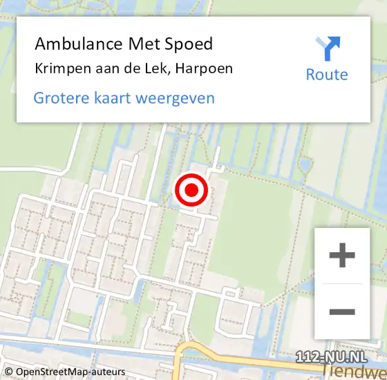 Locatie op kaart van de 112 melding: Ambulance Met Spoed Naar Krimpen aan de Lek, Harpoen op 22 augustus 2022 02:13