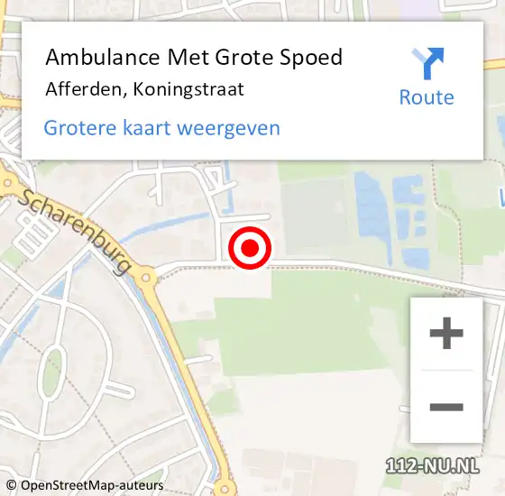 Locatie op kaart van de 112 melding: Ambulance Met Grote Spoed Naar Afferden, Koningstraat op 22 augustus 2022 07:58