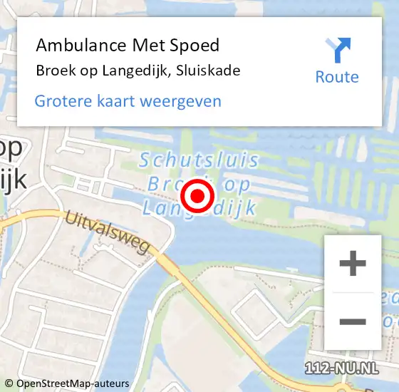 Locatie op kaart van de 112 melding: Ambulance Met Spoed Naar Broek op Langedijk, Sluiskade op 22 augustus 2022 08:38
