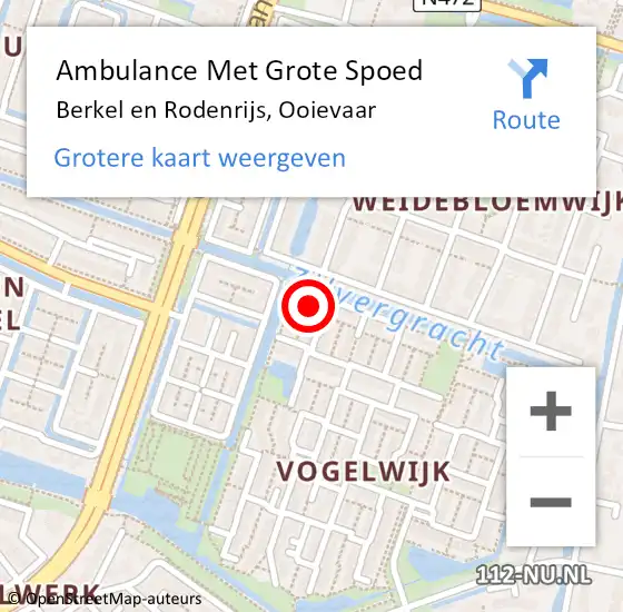 Locatie op kaart van de 112 melding: Ambulance Met Grote Spoed Naar Berkel en Rodenrijs, Ooievaar op 22 augustus 2022 08:56