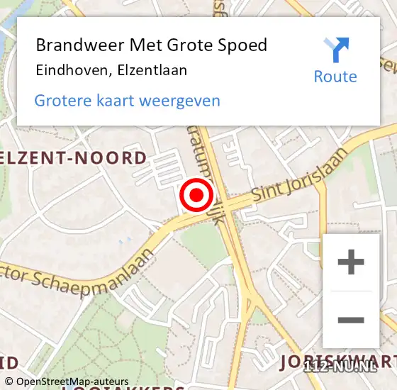 Locatie op kaart van de 112 melding: Brandweer Met Grote Spoed Naar Eindhoven, Elzentlaan op 22 augustus 2022 10:04