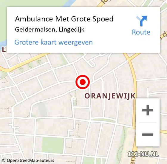 Locatie op kaart van de 112 melding: Ambulance Met Grote Spoed Naar Geldermalsen, Lingedijk op 22 augustus 2022 13:08
