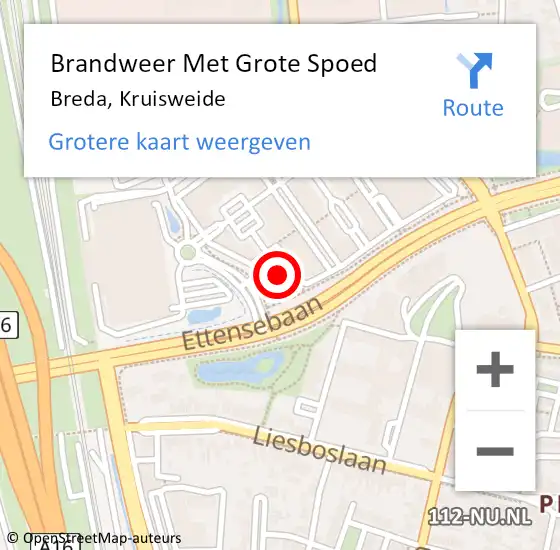 Locatie op kaart van de 112 melding: Brandweer Met Grote Spoed Naar Breda, Kruisweide op 22 augustus 2022 16:28
