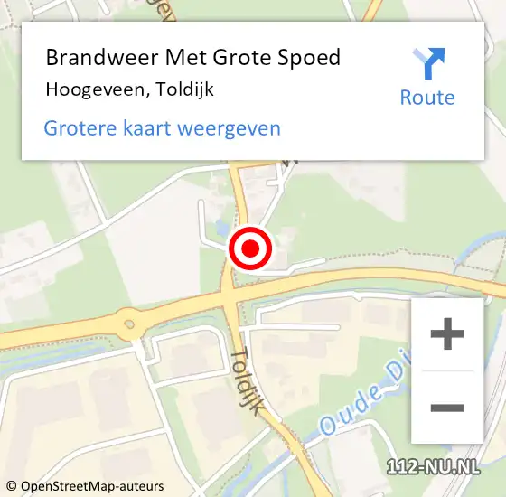 Locatie op kaart van de 112 melding: Brandweer Met Grote Spoed Naar Hoogeveen, Toldijk op 22 augustus 2022 17:35
