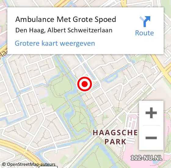 Locatie op kaart van de 112 melding: Ambulance Met Grote Spoed Naar Den Haag, Albert Schweitzerlaan op 22 augustus 2022 17:42