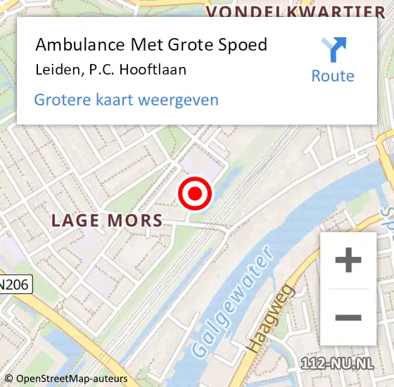Locatie op kaart van de 112 melding: Ambulance Met Grote Spoed Naar Leiden, P.C. Hooftlaan op 22 augustus 2022 20:27