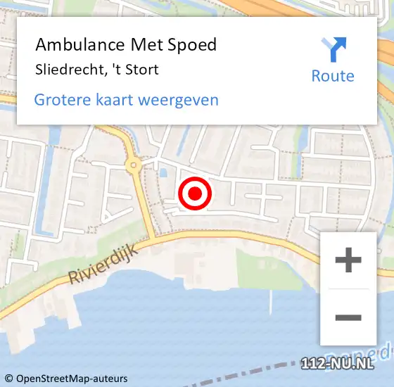 Locatie op kaart van de 112 melding: Ambulance Met Spoed Naar Sliedrecht, 't Stort op 22 augustus 2022 23:55