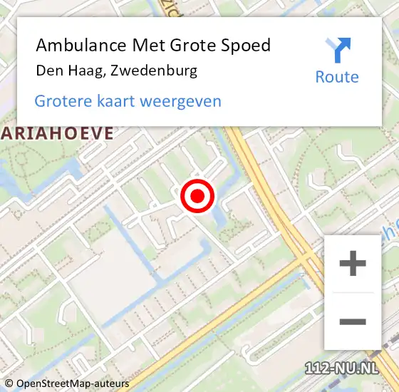 Locatie op kaart van de 112 melding: Ambulance Met Grote Spoed Naar Den Haag, Zwedenburg op 23 augustus 2022 01:21