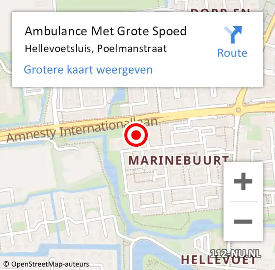 Locatie op kaart van de 112 melding: Ambulance Met Grote Spoed Naar Hellevoetsluis, Poelmanstraat op 23 augustus 2022 01:32