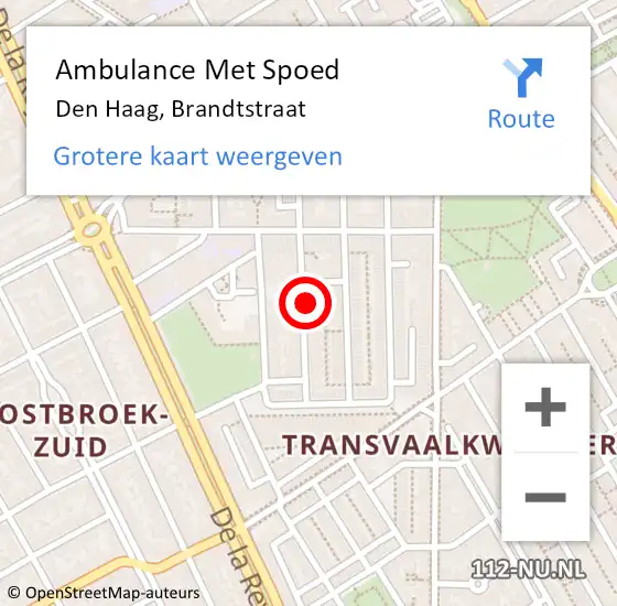 Locatie op kaart van de 112 melding: Ambulance Met Spoed Naar Den Haag, Brandtstraat op 23 augustus 2022 09:02