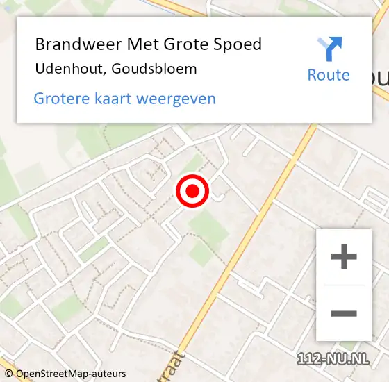 Locatie op kaart van de 112 melding: Brandweer Met Grote Spoed Naar Udenhout, Goudsbloem op 23 augustus 2022 10:03