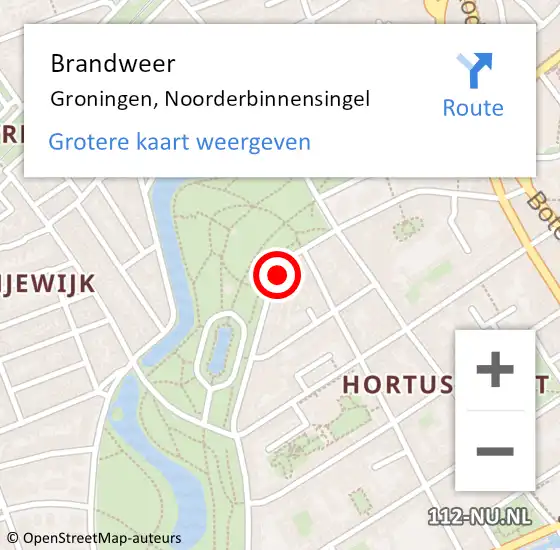 Locatie op kaart van de 112 melding: Brandweer Groningen, Noorderbinnensingel op 23 augustus 2022 10:43