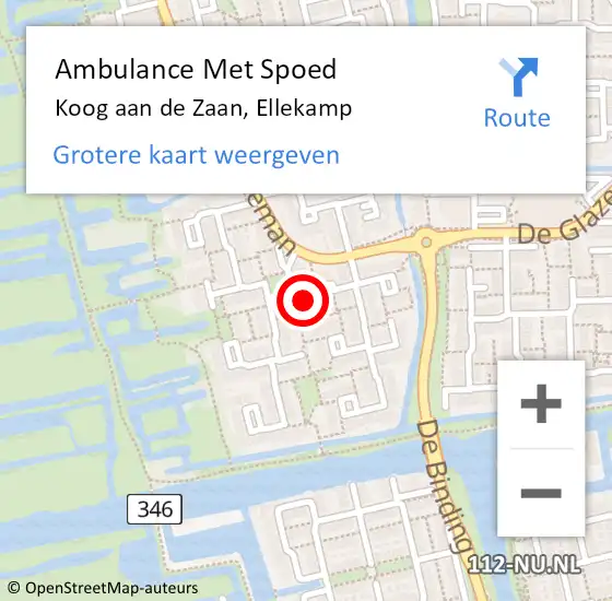 Locatie op kaart van de 112 melding: Ambulance Met Spoed Naar Koog aan de Zaan, Ellekamp op 23 augustus 2022 11:09