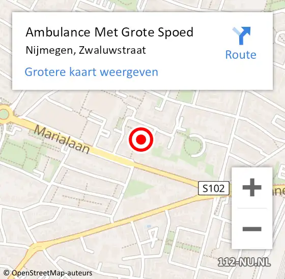 Locatie op kaart van de 112 melding: Ambulance Met Grote Spoed Naar Nijmegen, Zwaluwstraat op 23 augustus 2022 12:04