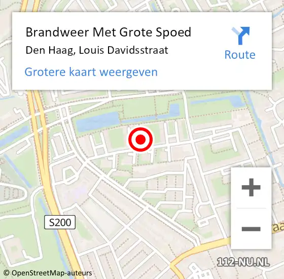 Locatie op kaart van de 112 melding: Brandweer Met Grote Spoed Naar Den Haag, Louis Davidsstraat op 23 augustus 2022 12:17