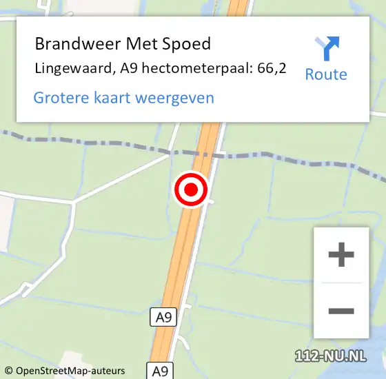 Locatie op kaart van de 112 melding: Brandweer Met Spoed Naar Lingewaard, A9 hectometerpaal: 66,2 op 23 augustus 2022 14:18