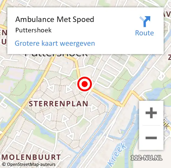 Locatie op kaart van de 112 melding: Ambulance Met Spoed Naar Puttershoek op 23 augustus 2022 14:48