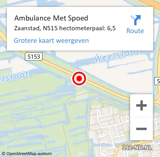 Locatie op kaart van de 112 melding: Ambulance Met Spoed Naar Zaanstad, N515 hectometerpaal: 6,5 op 23 augustus 2022 14:48