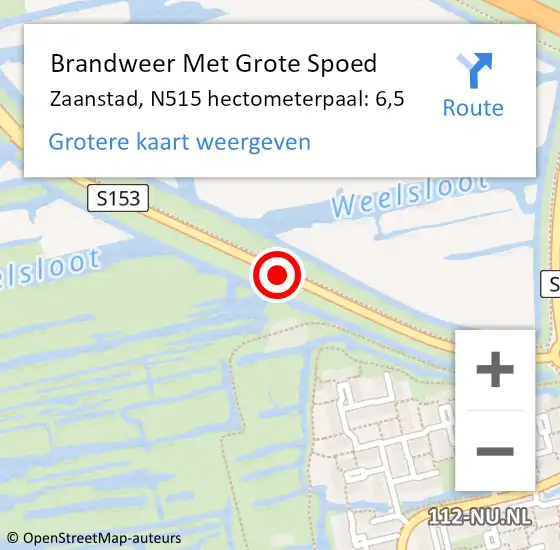 Locatie op kaart van de 112 melding: Brandweer Met Grote Spoed Naar Zaanstad, N515 hectometerpaal: 6,5 op 23 augustus 2022 14:58