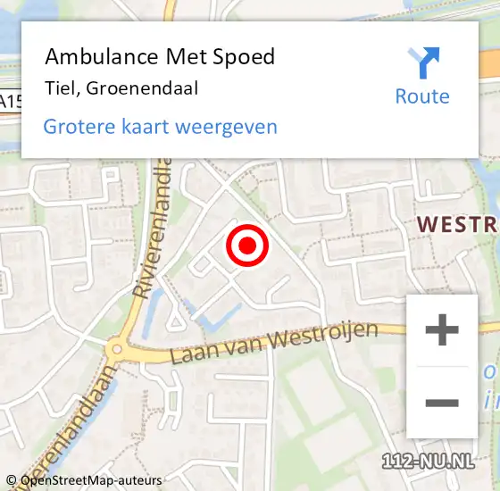 Locatie op kaart van de 112 melding: Ambulance Met Spoed Naar Tiel, Groenendaal op 23 augustus 2022 16:23