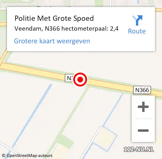 Locatie op kaart van de 112 melding: Politie Met Grote Spoed Naar Veendam, N366 hectometerpaal: 2,4 op 23 augustus 2022 17:20