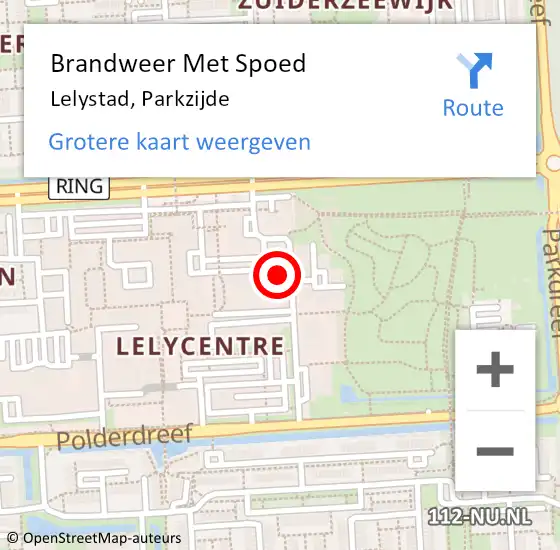Locatie op kaart van de 112 melding: Brandweer Met Spoed Naar Lelystad, Parkzijde op 23 augustus 2022 17:20