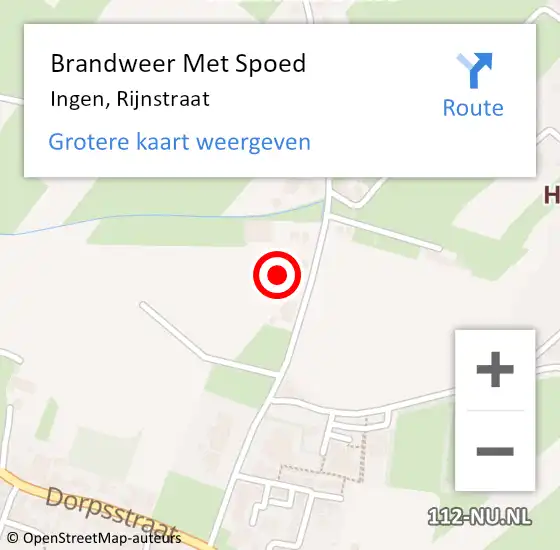 Locatie op kaart van de 112 melding: Brandweer Met Spoed Naar Ingen, Rijnstraat op 23 augustus 2022 17:30