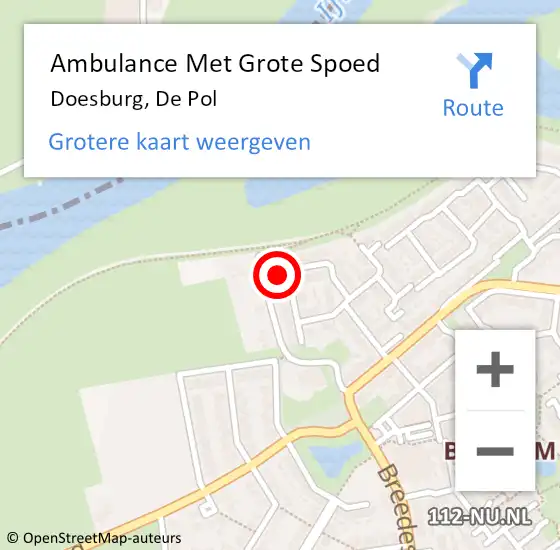 Locatie op kaart van de 112 melding: Ambulance Met Grote Spoed Naar Doesburg, De Pol op 23 augustus 2022 17:58