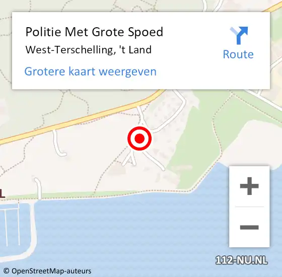 Locatie op kaart van de 112 melding: Politie Met Grote Spoed Naar West-Terschelling, 't Land op 23 augustus 2022 18:05